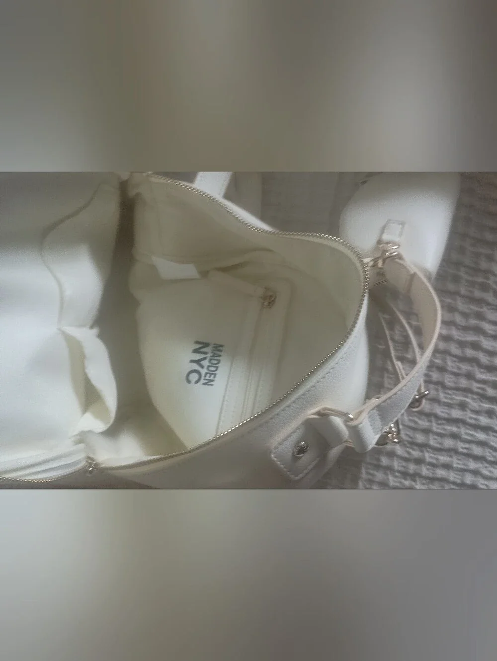 Cream Mini Backpack with Gold Chain Accent